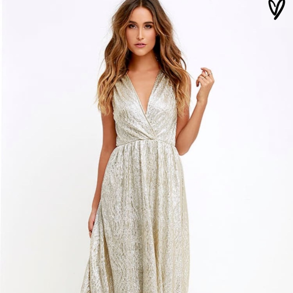 Lulus All that Shimmers is Gold Light Gold Maxi